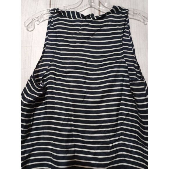 J Crew Shirt Ladies 6‎ Navy White Stripe Sleeveless Razorback 100% Silk - Picture 4 of 6